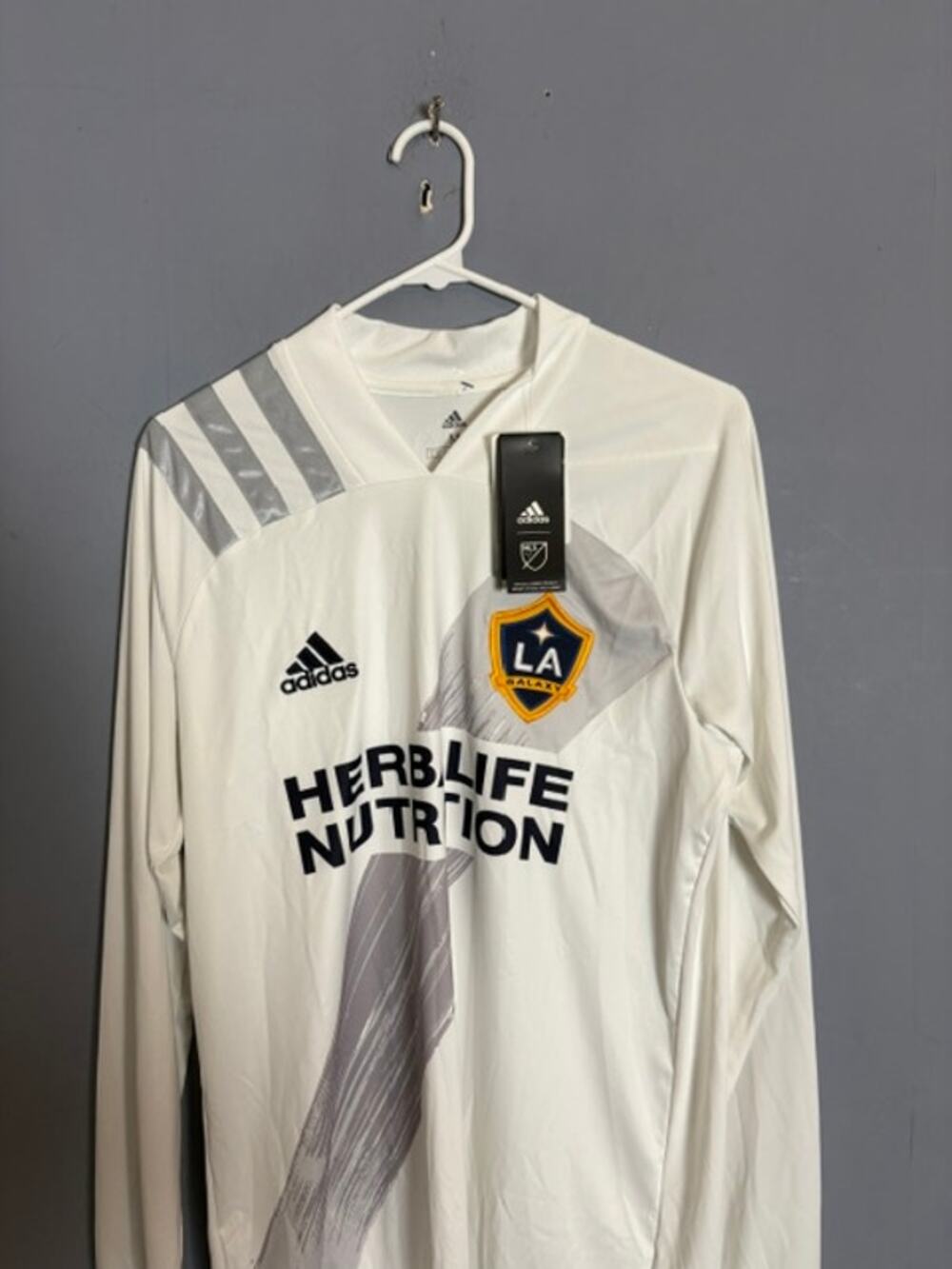 LA Galaxy Adidas Long Sleeve Jersey White Size L Read